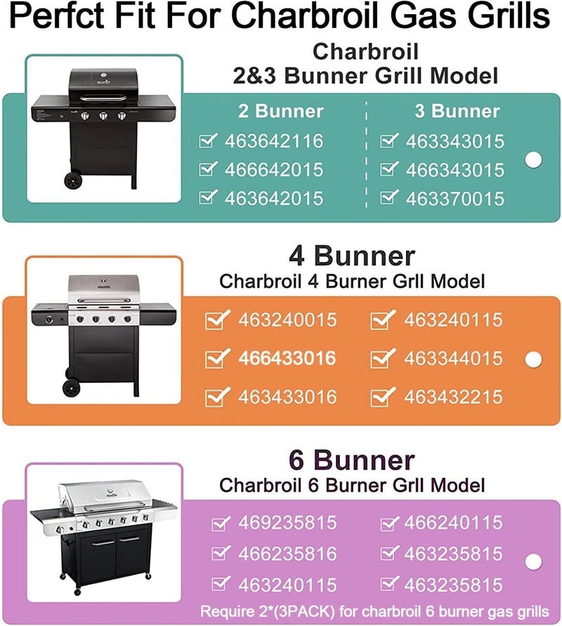 JCLMER Grill Replacement Parts for Charbroil Advantage 3 Burner 463343015 463335115 463642116 Grill Gas, Stainless Steel Pipe Burners, Heat Plate Shields and Crossover Tubes for 463642116, 4 Burner 463344015 - Image 3